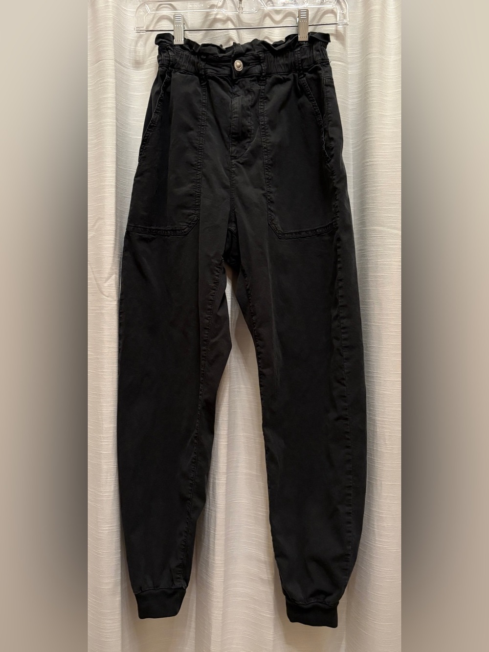 Zara Woman’s Off Black Jogger Cargo Pants with Front Patch Pockets
